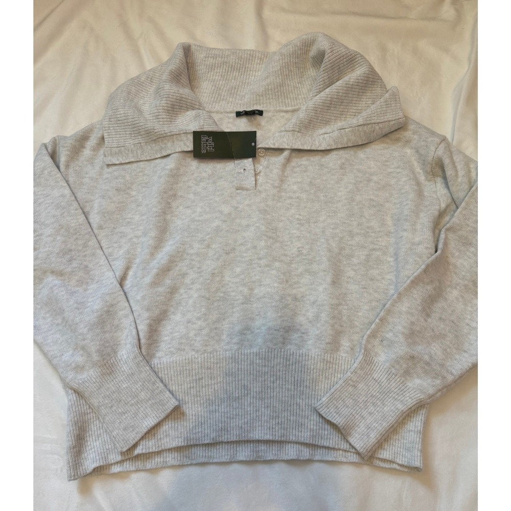 Wild Fable Womens XL Heathered Gray Collared Button Polo Sweater Long Sleeve NEW